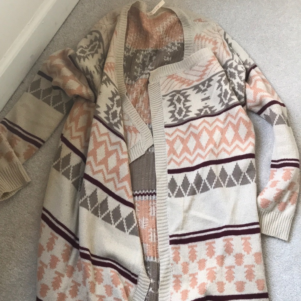 Llove Azetec Print Long Cardigan